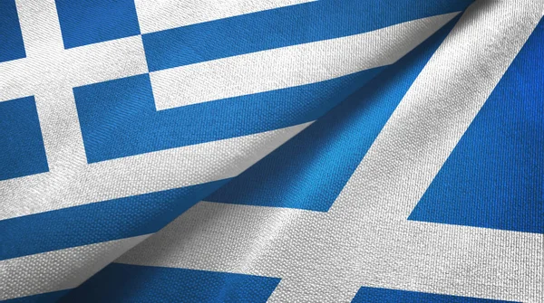 Řecko a Skotsko dvě vlajky textilní tkaniny, textura tkaniny — Stock fotografie