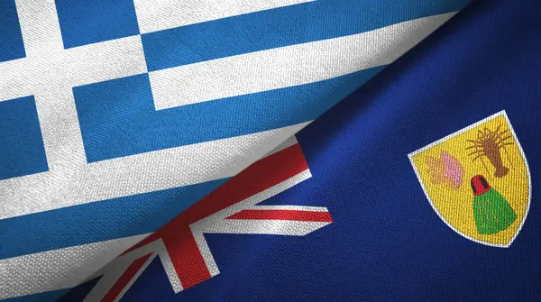 Griekenland en Turks- en Caicoseilanden twee vlaggen textieldoek, textieltextuur — Stockfoto