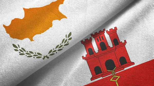 Cyprus and Gibraltar two flags textile cloth, fabric texture — 스톡 사진