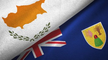 Kıbrıs Rum Kesimi ve Türkler ve Caicos Adaları iki bayrak tekstil kumaşı, kumaş dokusu