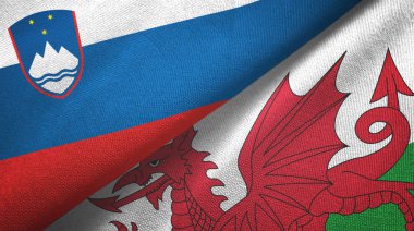 Slovenya ve Galler iki bayrak tekstil kumaşı, kumaş dokusu