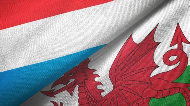 Lüksemburg ve Galler iki bayrak tekstil kumaşı, kumaş dokusu