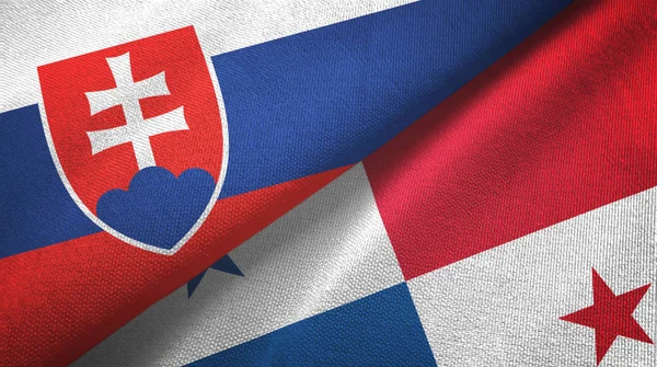 Slovakien och Panama två flaggor textilduk, tyg struktur — Stockfoto