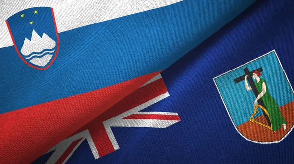 Slovénie et Montserrat deux drapeaux tissu textile, texture du tissu — Photo