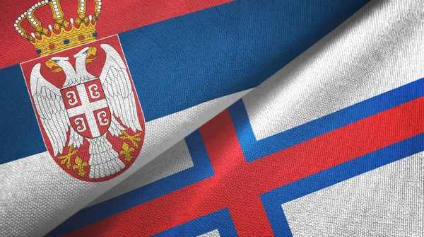 Serbia and Faroe Islands two flags textile cloth, fabric texture — 스톡 사진