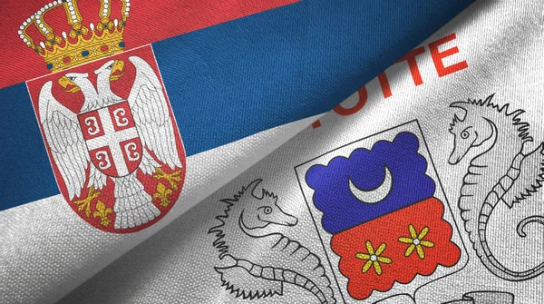 Serbia and Mayotte two flags textile cloth, fabric texture — 스톡 사진