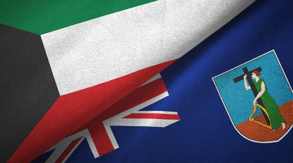 Kuwait y Montserrat dos banderas tela textil, textura de la tela — Foto de Stock