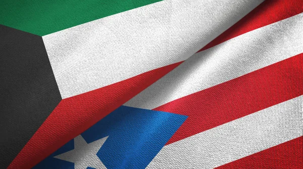 Koeweit en Puerto Rico twee vlaggen textiel doek, stof textuur — Stockfoto