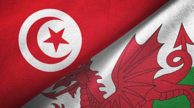 Tunus ve Galler iki bayrak tekstil kumaşı, kumaş dokusu