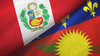 Peru ve Guadeloupe iki bayraklı kumaş, kumaş dokusu
