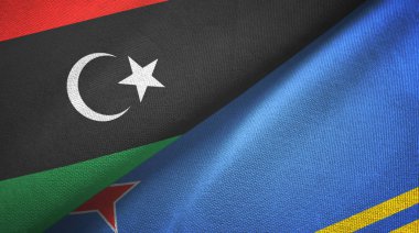 Libya ve Aruba iki bayrak tekstil kumaşı, kumaş dokusu