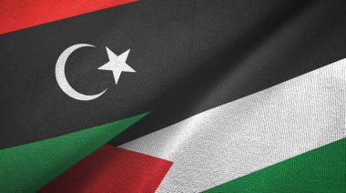 Libya ve Filistin iki bayrak tekstil kumaşı, kumaş dokusu
