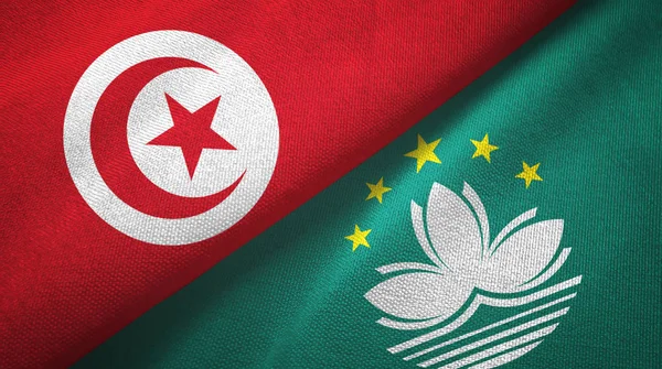 Tunisia and Macau two flags textile cloth, fabric texture