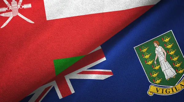 Omán y las Islas Vírgenes Británicas dos banderas tela textil, textura de la tela — Foto de Stock