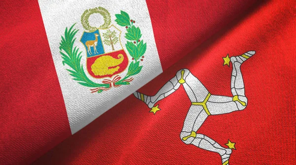 Peru and Isle of Mann two flags textile cloth, fabric texture — Stock Photo, Image