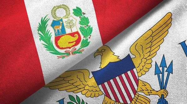 Pérou et Îles Vierges États-Unis deux drapeaux tissu textile, texture du tissu — Photo