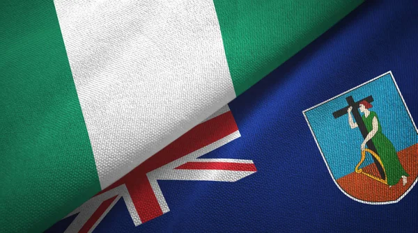 Nigeria en Montserrat twee vlaggen textiel doek, stof textuur — Stockfoto