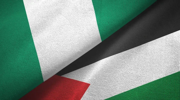 Nigeria and Palestine two flags textile cloth, fabric texture — Stockfoto