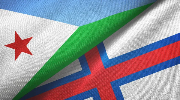 Djibouti and Faroe Islands two flags textile cloth, fabric texture