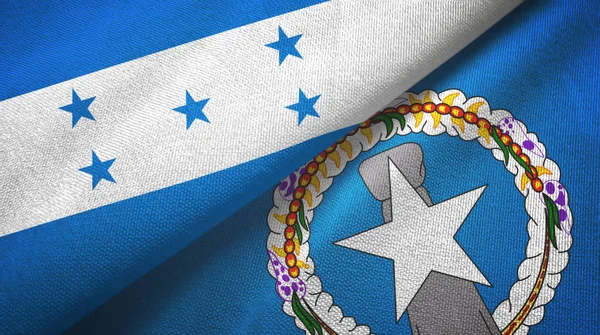 Honduras en de Noordelijke Marianen twee vlaggen textiel doek, stof textuur — Stockfoto