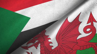 Sudan and Wales two flags textile cloth, fabric texture
