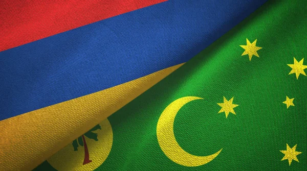 Arménia e Ilhas Cocos Keeling duas bandeiras de pano têxtil, textura de tecido — Fotografia de Stock