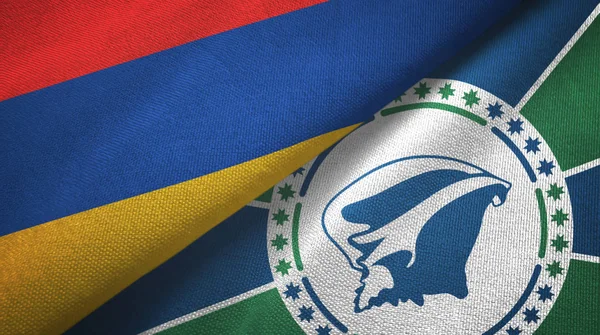 Armênia e Martinica duas bandeiras de pano têxtil, textura de tecido — Fotografia de Stock