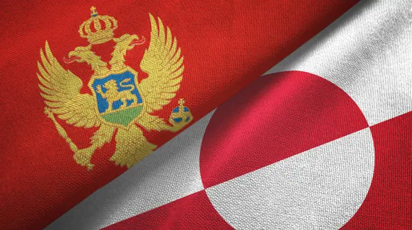 Montenegro e Groenlândia duas bandeiras de pano têxtil, textura de tecido — Fotografia de Stock