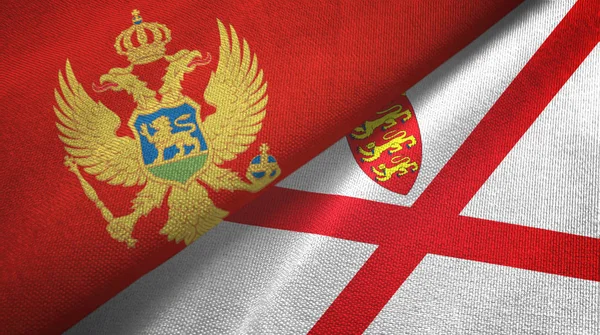 Montenegro e Jersey due bandiere tessuto, tessitura tessuto — Foto Stock