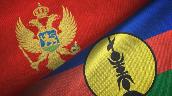 Montenegro och Nya Kaledonien två flaggor textilduk, textur — Stockfoto