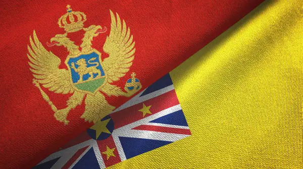 Montenegro och Niue två flaggor textilduk, tyg struktur — Stockfoto