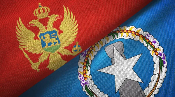 Montenegro y las Islas Marianas del Norte dos banderas tela textil, textura de la tela — Foto de Stock