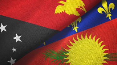 Papua Yeni Gine ve Guadeloupe iki bayrak tekstil kumaşı, kumaş dokusu