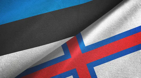 Estonia e Islas Feroe dos banderas tela textil, textura de la tela —  Fotos de Stock