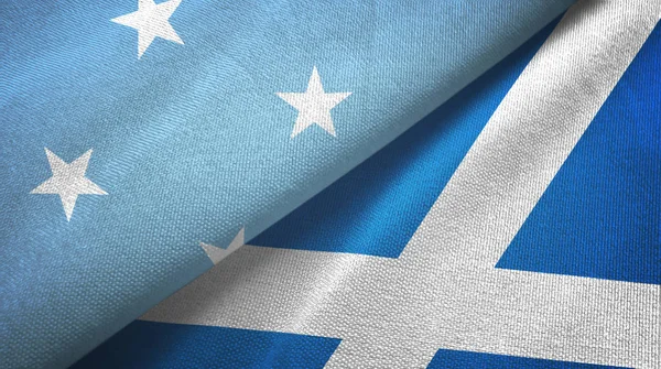 Micronesia and Scotland two flags textile cloth, fabric texture — 스톡 사진