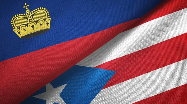 Ліхтенштейн і Пуерто-Рико - два прапори текстильної тканини, текстури тканини. — стокове фото