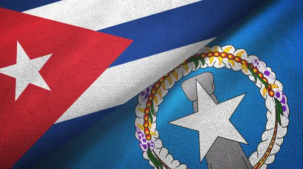 Cuba and Northern Mariana Islands two flags textile cloth, fabric texture — 스톡 사진