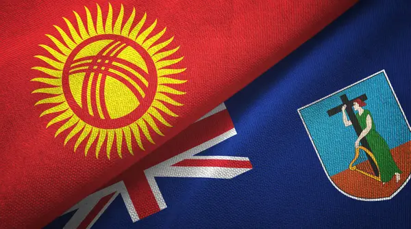 Kirguistán y Montserrat dos banderas tela textil, textura de la tela — Foto de Stock