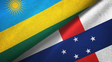 Ruanda ve Hollanda Antilleri iki bayrak tekstil kumaşı, kumaş dokusu