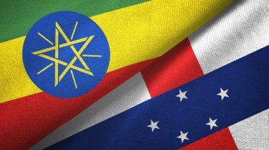 Etiyopya ve Hollanda Antilleri iki bayrak tekstil kumaşı, kumaş dokusu
