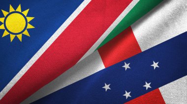 Namibya ve Hollanda Antilleri iki bayrak tekstil kumaşı, kumaş dokusu