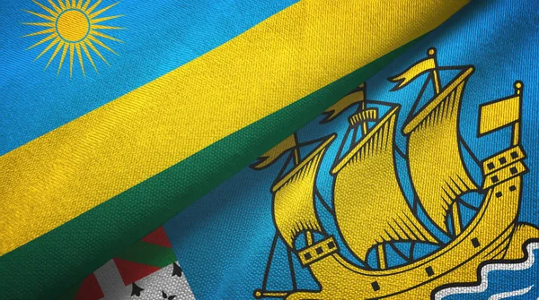 Ruanda y San Pedro y Miquelón dos banderas tela textil, textura de la tela — Foto de Stock
