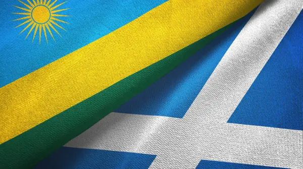 Ruanda ve İskoçya iki bayrak tekstil kumaşı, kumaş dokusu