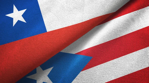 Chile y Puerto Rico dos banderas de tela textil, textura de tela —  Fotos de Stock