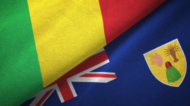Mali ve Türkler ve Caicos Adaları iki bayrak tekstil kumaşı, kumaş dokusu