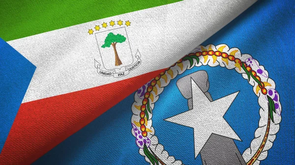 Guinea Ecuatorial e Islas Marianas del Norte dos banderas de tela textil — Foto de Stock