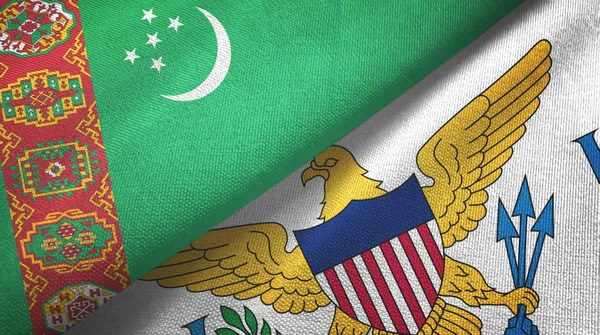 Turkmenistán e Islas Vírgenes Estados Unidos dos banderas de tela textil — Foto de Stock