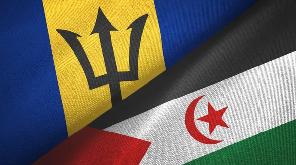 Barbados and Western Sahara two flags textile cloth, fabric texture