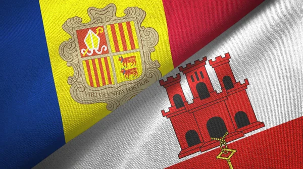 Andorra and Gibraltar two flags textile cloth, fabric texture — Stock Photo, Image