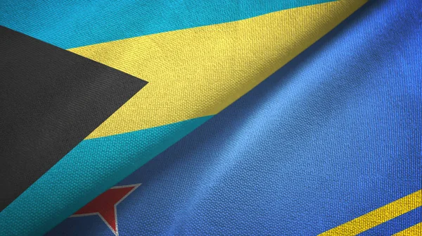 Bahamák és Aruba két zászlós textilszövet, szövet textúra — Stock Fotó
